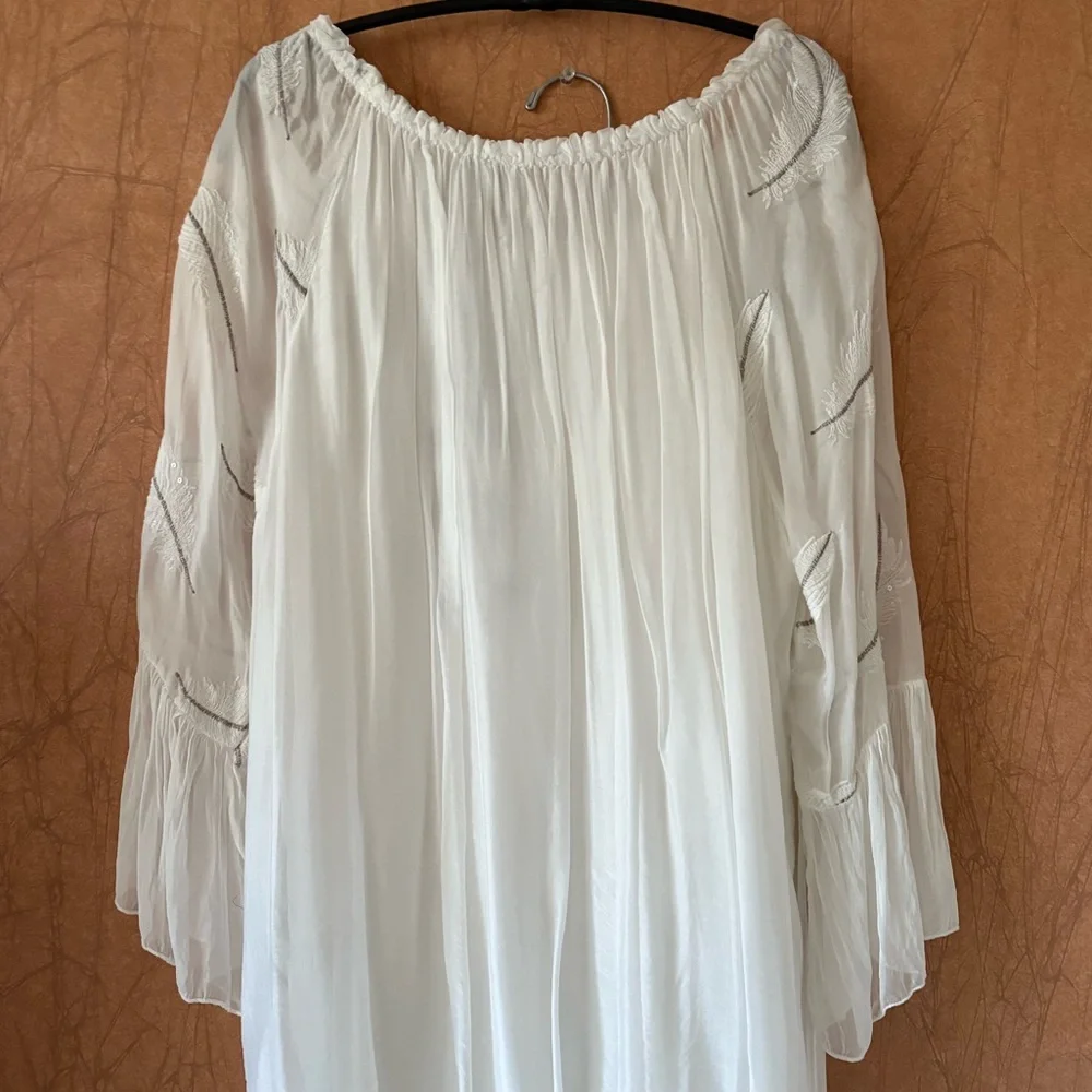 Italian 2-piece flowy ivory Top/Pant Set fit for a beach wedding, guest … - Picture 6 of 16